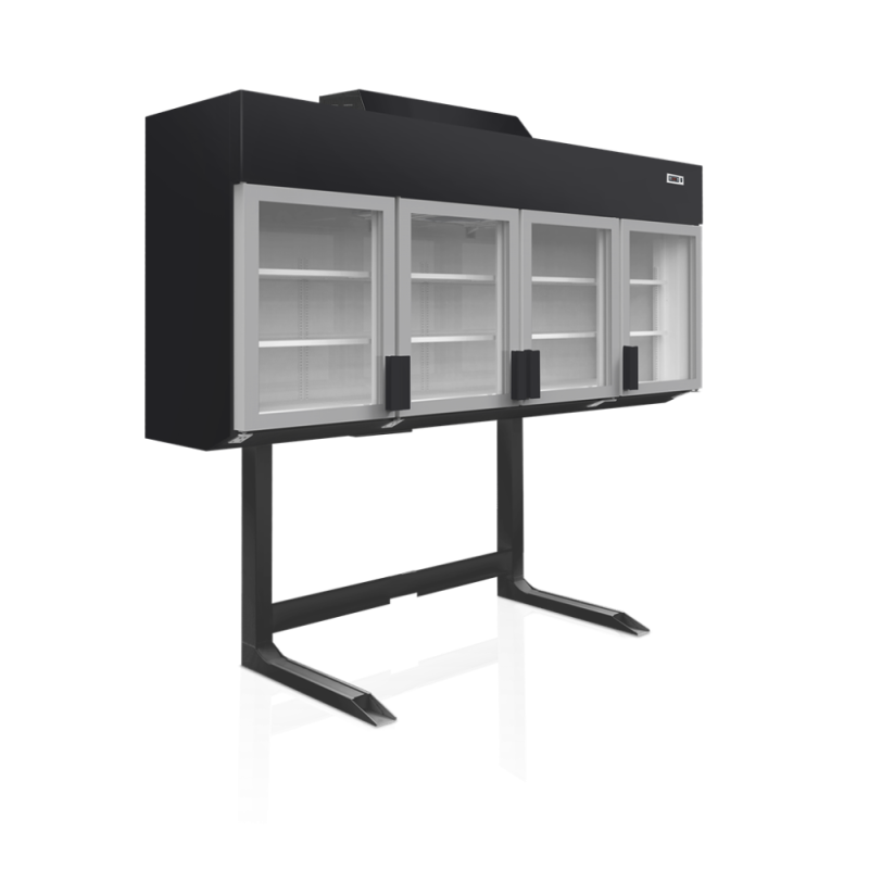 Profesionalus juodas sieninis šaldiklis 650L TEFCOLD - 4 stiklinės durys