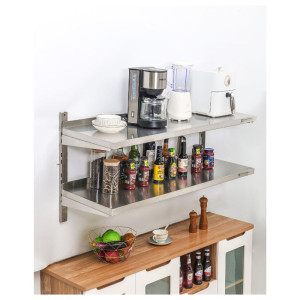 Etagère Murale en Inox sur Crémaillères 2 Niveaux - L 1200 x P 400 mm - Dynasteel