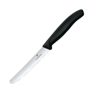 Pomidorų peilis Victorinox su dantytu peiliu, juodas, 11 cm - Išskirtinis tikslumas ir kokybė!