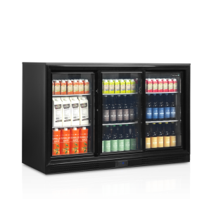 TEFCOLD 3 durų šaldomas baro šaldytuvas su stiklinėmis slankiojančiomis durimis - 278 L: Efektyviai laikykite su jo stiklinėmis 