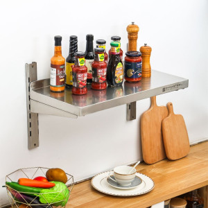 Nerūdijančio plieno sieninė lentyna ant laikiklių - L 800 x P 300 mm - Dynasteel