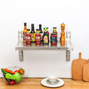 Nerūdijančio plieno sieninė lentyna ant laikiklių - L 800 x P 300 mm - Dynasteel