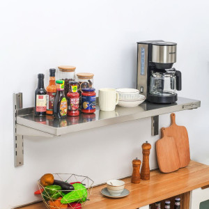 Nerūdijančio plieno sieninė lentyna ant laikiklių - L 1000 x P 300 mm - Dynasteel