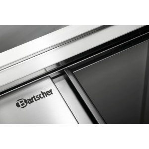 Patalas iš nerūdijančio plieno su slankiojančiomis durimis, lentyna ir atlošu - L 1200 mm