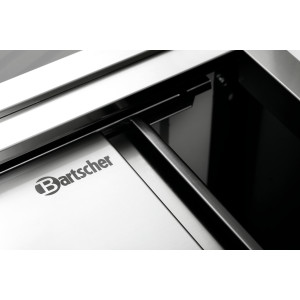 Patalas iš nerūdijančio plieno su slankiojančiomis durimis, lentyna ir atlošu - L 1200 mm