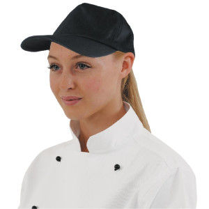 Juoda beisbolo kepurė su reguliuojamu dirželiu - universalaus dydžio - Whites Chefs Clothing - Fourniresto