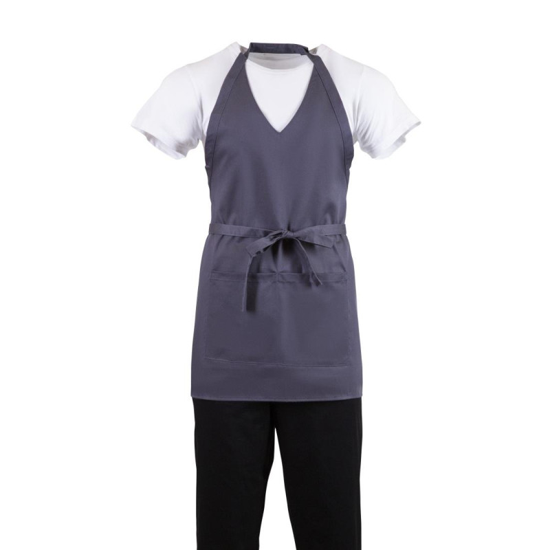 Padėjėjo prijuostė V formos pilkas antracitas iš polikotono 838 x 698 mm - Whites Chefs Clothing - Fourniresto