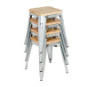 Bistro bar stools with steel base and wooden seat - Set of 4 - Bolero
