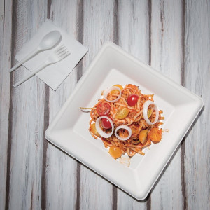 Kvadratinės iš bagažo kompostuojamos lėkštės 261 mm - 50 vnt. - Ekologiškos ir praktiškos