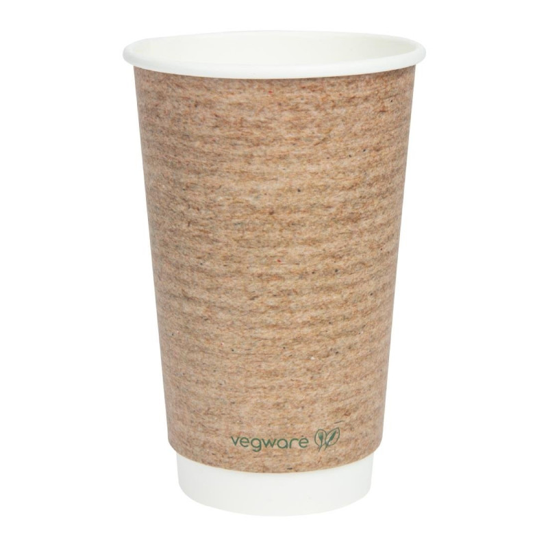 Dvigubos sienos šiltais gėrimais skirti kompostuojami mediniai puodeliai 455 ml - 500 vnt. Vegware.