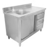 Sink Unit 1 Bowl with Backsplash and 3 Drawers - 1200 x 600 mm - Bowl on the Left - Dynasteel