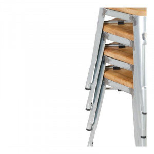 Bistro bar stools with steel base and wooden seat - Set of 4 - Bolero